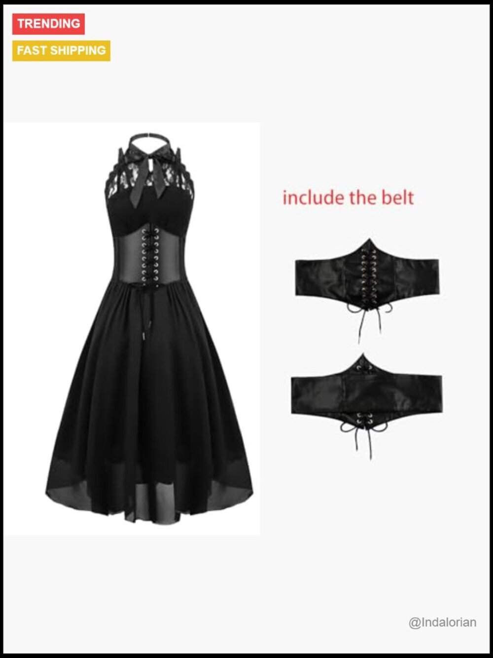 Sleeveless Gothic Lace Dress with Corset Halter Swing Cocktail - Picture 4 of 6